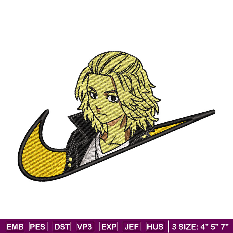 Swoosh Mikey embroidery design, Tokyo Revengers embroidery, Nike design, anime design, anime shirt, Digital download.jpg