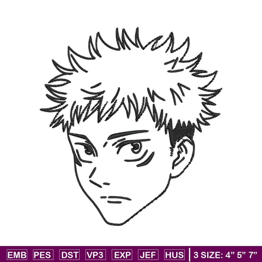 Yuji face Embroidery Design, Jujutsu Embroidery, Embroidery File,Anime Embroidery, Anime shirt, Digital download.jpg