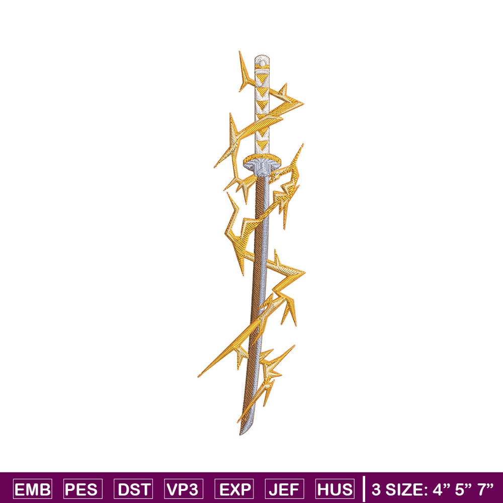 Zenitsu sword Embroidery Design, Demon slayer Embroidery, Embroidery File, Anime Embroidery, Digital download.jpg