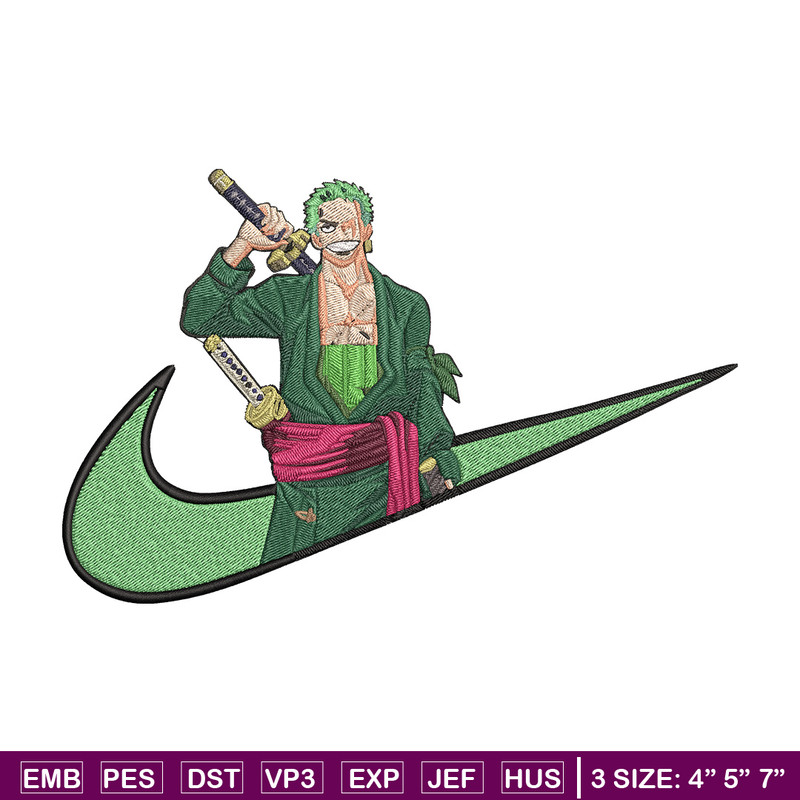 Zoro x nike Embroidery Design, One piece Embroidery, Embroidery File, Nike Embroidery, Anime shirt, Digital download.jpg