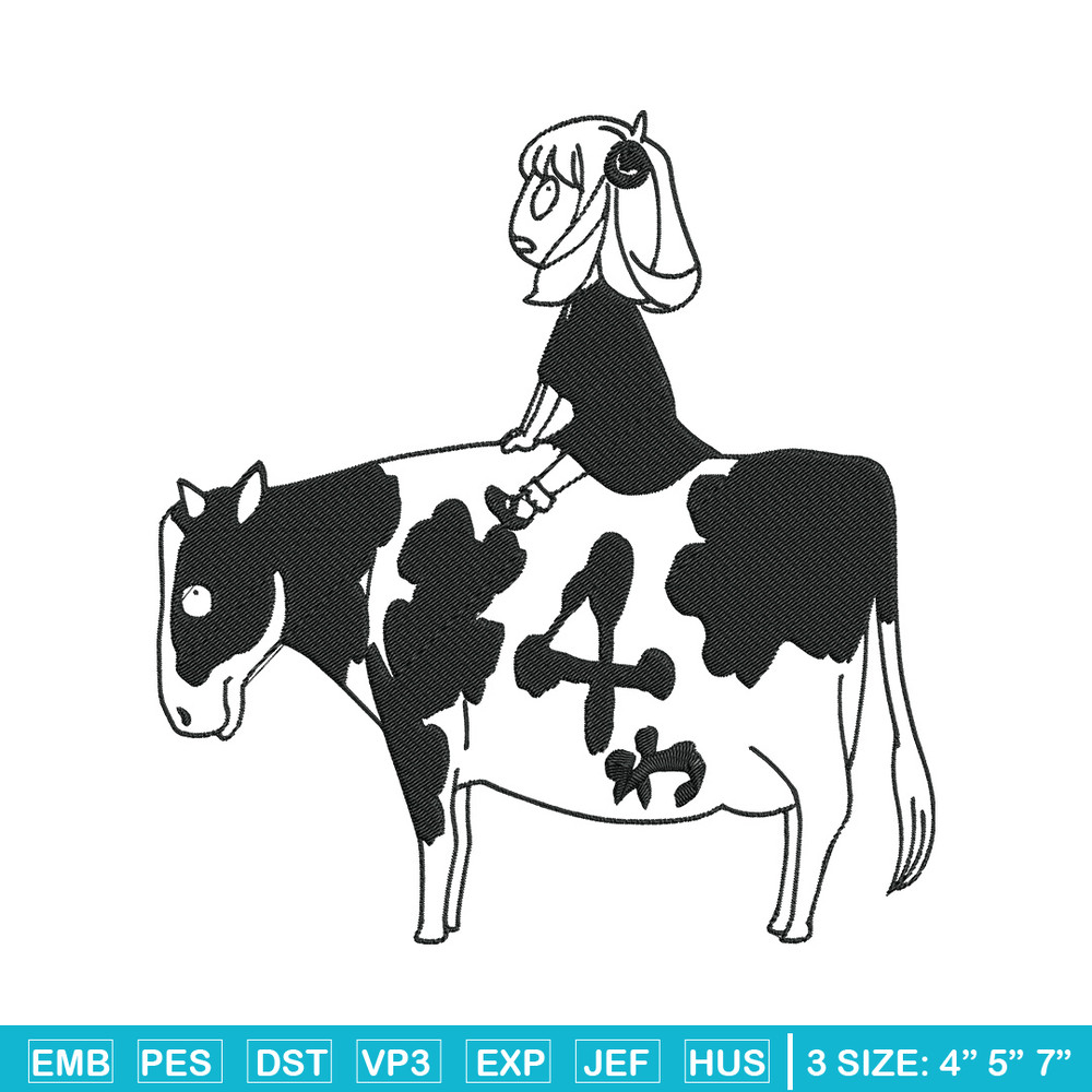 Anya riding a cow Embroidery Design, Spy x family Embroidery, Embroidery File, Anime Embroidery, Digital download.jpg
