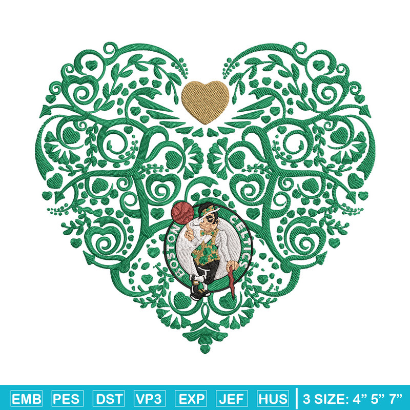 Boston Celtics heart embroidery design, NBA embroidery, Sport embroidery, Logo sport embroidery, Embroidery design.jpg