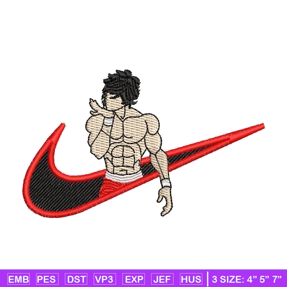 Baki nike embroidery design, Baki anime embroidery, nike design, Logo shirt, anime shirt, digital download.jpg