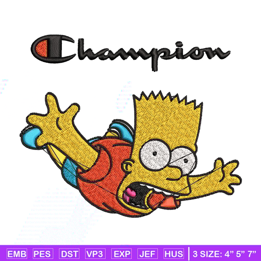 Bart Simpson Champion Embroidery design, Simpson Embroidery, cartoon design, Embroidery File, Instant download..jpg