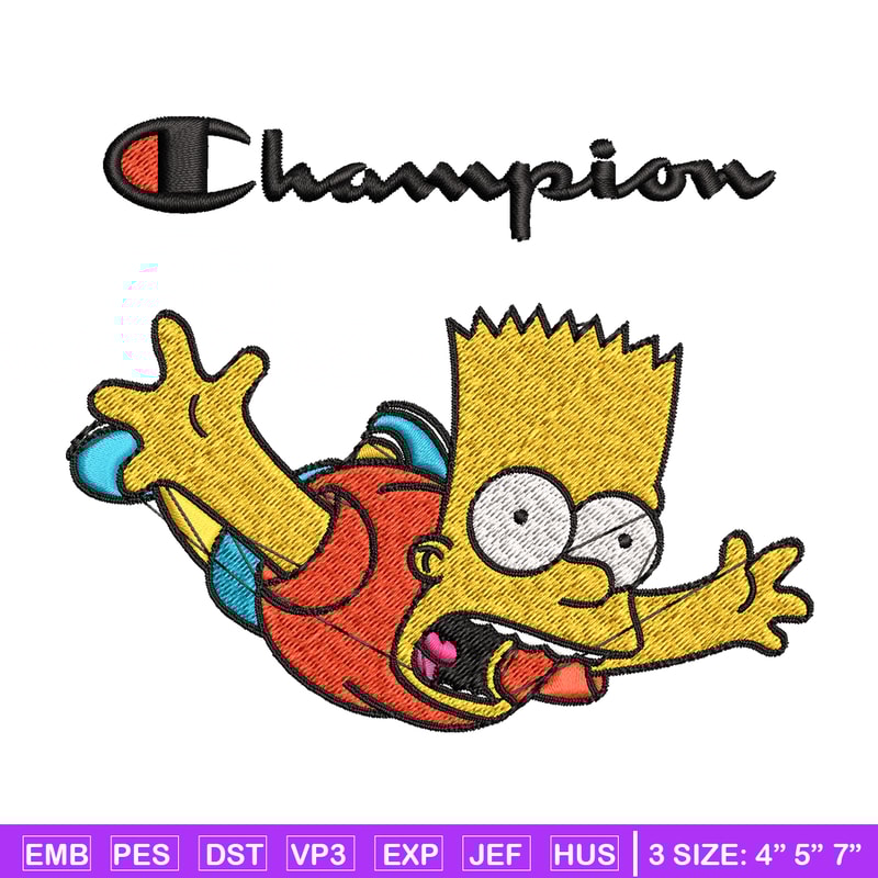 Bart Simpson Champion Embroidery design, Simpson Embroidery, cartoon design, Embroidery File, Instant download..jpg
