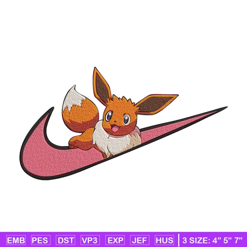 Eevee x nike Embroidery Design, Pokemon Embroidery, Embroidery File, Nike Embroidery, Anime shirt, Digital download.jpg