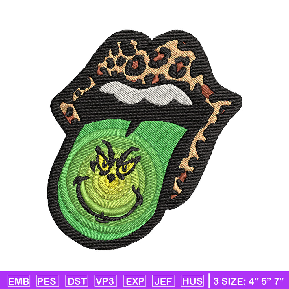 Leopard Lips Grinch Tongue Embroidery design, Grinch Embroidery, Grinch design, Embroidery file, Instant download..jpg