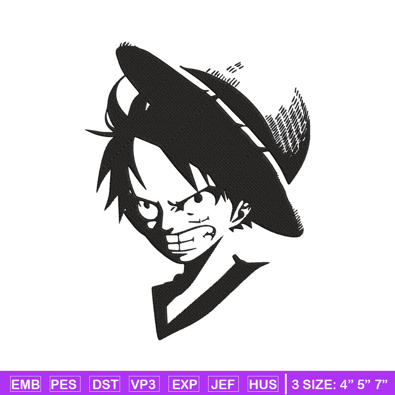 Luffy black Embroidery Design, One piece Embroidery, Embroidery File, Anime Embroidery, Anime shirt, Digital download.jpg