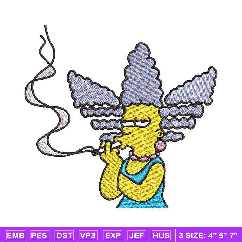 Marge Simpson Smoking Embroidery design, Marge Simpson Embroidery, cartoon design, Embroidery File, Digital download..jpg