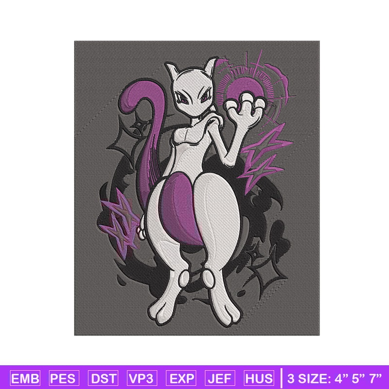 Mewtwo poster Embroidery Design, Pokemon Embroidery, Embroidery File, Anime Embroidery, Anime shirt, Digital download.jpg