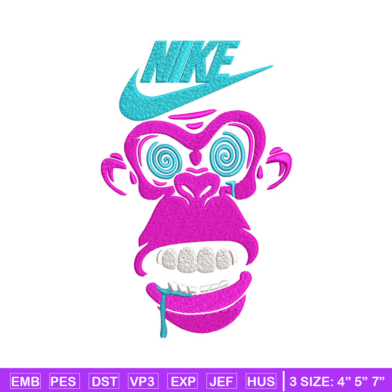 Monkey Nike Embroidery design, Monkey Embroidery, Nike design, Embroidery file, logo shirt, Instant download..jpg