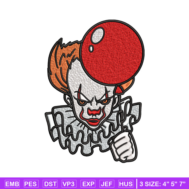 Pennywise with balloon Embroidery design, Halloween Embroidery, Embroidery File, halloween design, Digital download..jpg