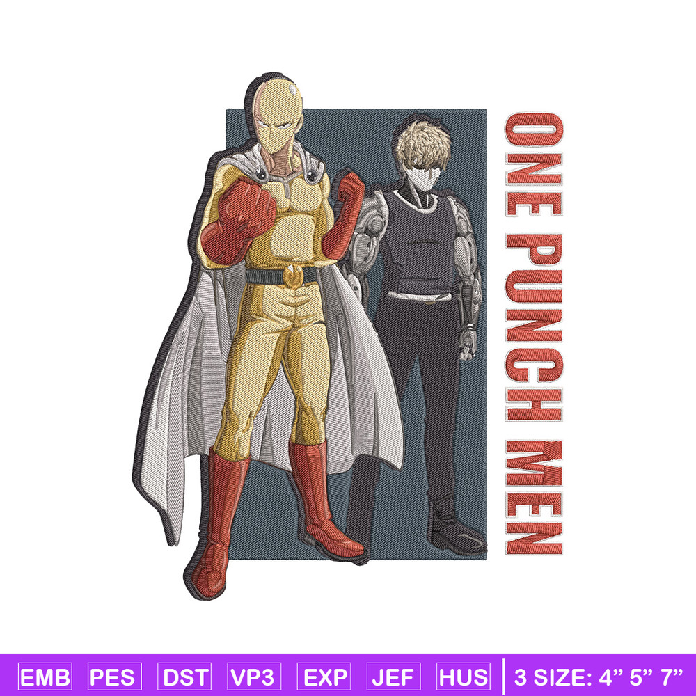 Saitama x genos Embroidery Design, One punch man Embroidery, Embroidery File, Anime Embroidery, Anime shirt.jpg