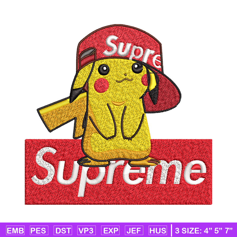 Supreme Pikachu Embroidery design, Pokemon Embroidery, anime design, Embroidery File, anime shirt, Digital download..jpg