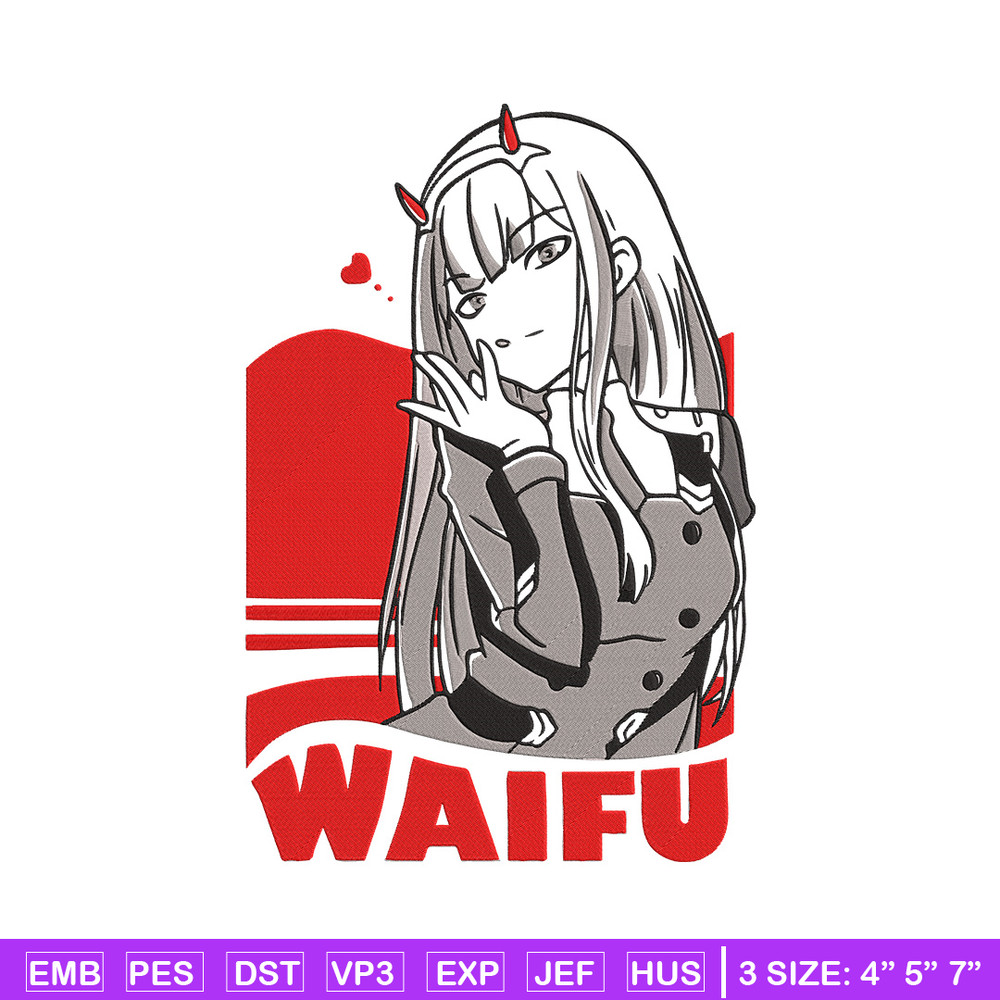 Waifu Zero Two Embroidery Design, Zero Two Embroidery, Embroidery File, Anime Embroidery, Anime shirt,Digital download..jpg