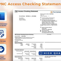 Editable PNC Bank Statement Template Customizable