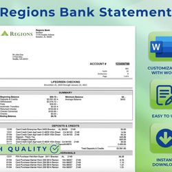 editable regions bank statement template customizable