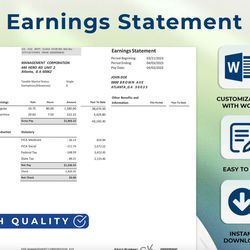 Simple Editable Check Stub Template Earning Statement