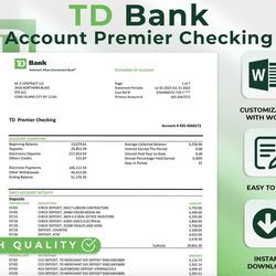 Editable TD Bank Statement Template Customizable Easy to Edit