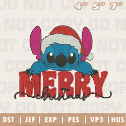 Merry Xmas Buffalo Disney Stitch Santa Hat Embroidery Machine Design, Christmas Embroidery Design, Instant Download