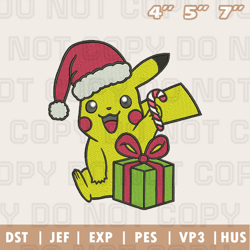 Pikachu Santa Hat Christmas Embroidery Machine Design, Christmas Embroidery Design, Instant Download