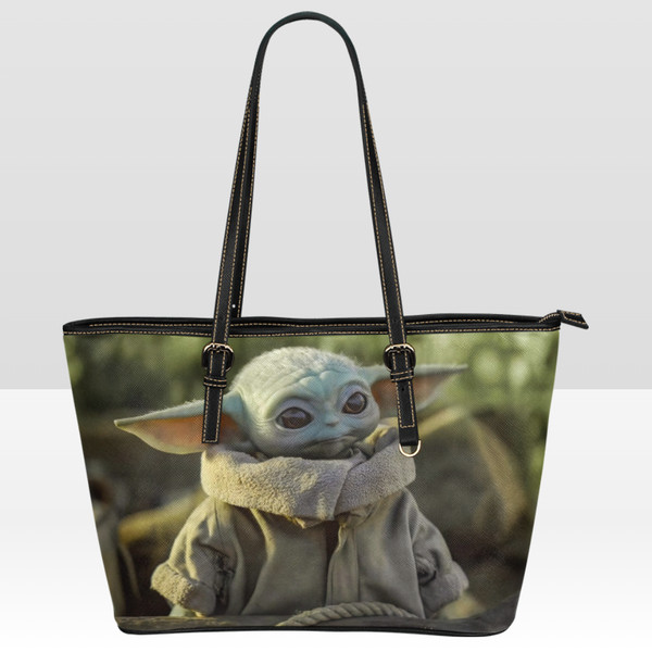 Baby Yoda Mandalorian Leather Tote Bag.png
