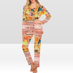 Charizard Card Women's Pajama Set, Long-sleeve with Collar and Buttons