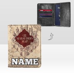 Marauders Map Harry Potter Passport Cover Custom NAME, Passport Holder High-Grade Microfiber Leather