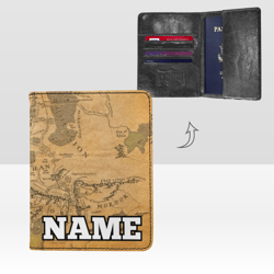 Middle Earth Map Passport Cover Custom NAME, Passport Holder High-Grade Microfiber Leather