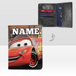 Lightning McQueen Cars Passport Cover Custom NAME, Passport Holder High-Grade Microfiber Leather