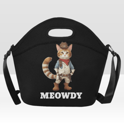 Meowdy Funny Cat Hat Country Cowboy Neoprene Lunch Bag