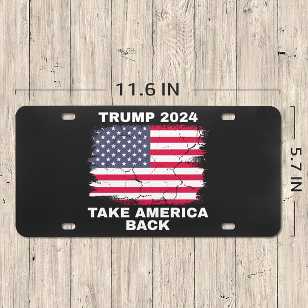Trump 2024 Take America Back American Flag Patriotic License Plate.png