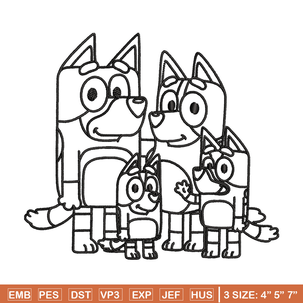 Bluey family Coloring Pages Embroidery, Bluey cartoon Embroidery, Embroidery File, cartoon design, Digital download..jpg
