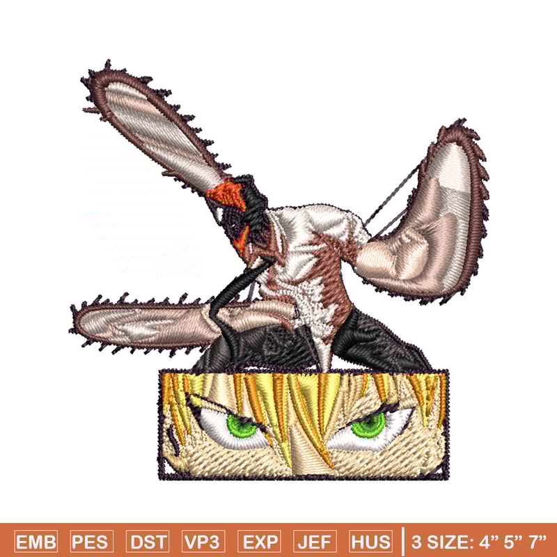 Chainsaw Embroidery Design, Chainsaw man Embroidery, Embroidery File, Anime Embroidery, Anime shirt, Digital download.jpg