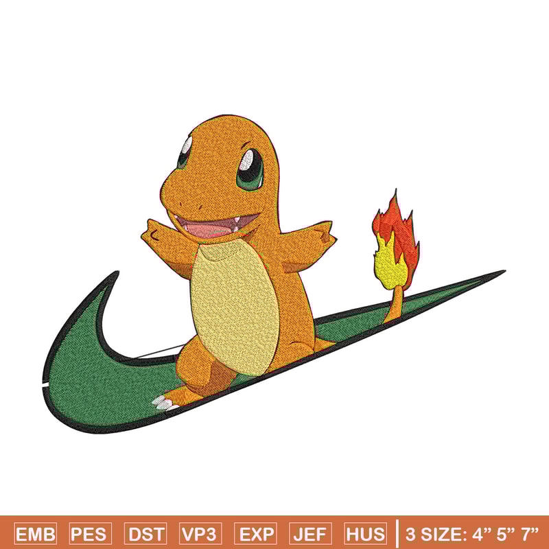Charmander nike Embroidery Design, Pokemon Embroidery, Embroidery File, Nike Embroidery, Anime shirt, Digital download.jpg