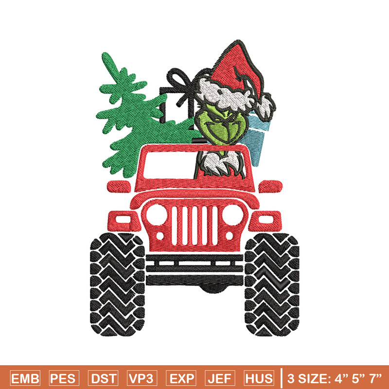 Grinch Jeep Christmas Embroidery design, Grinch Christmas Embroidery, logo design, Embroidery File, Digital download..jpg