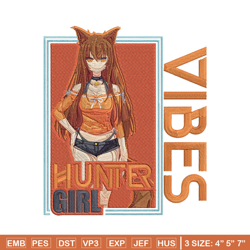 Hunter girl Embroidery Design, Cat girl Embroidery, Embroidery File, Anime Embroidery, Anime shirt,Digital download..jpg