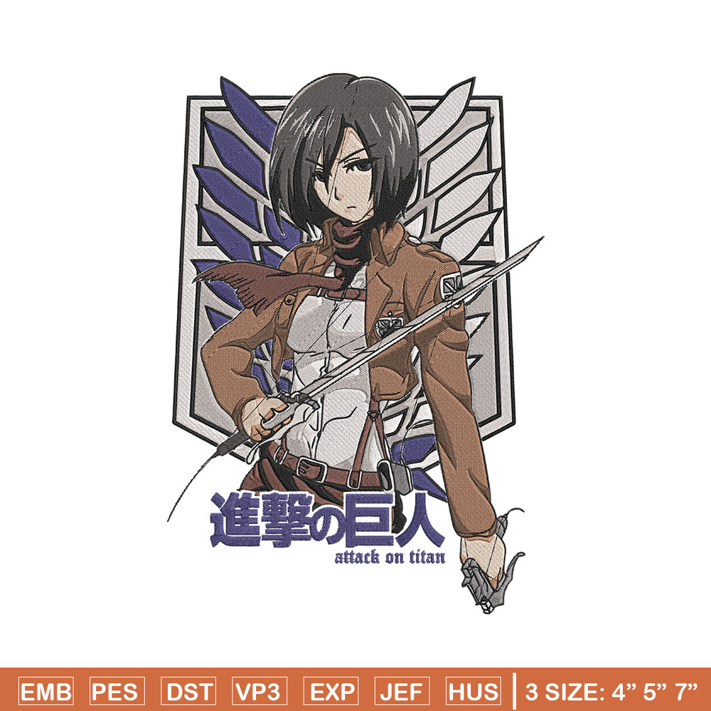 Mikasa ackerman Embroidery Design, Aot Embroidery, Embroidery File, Anime Embroidery, Anime shirt, Digital download.jpg