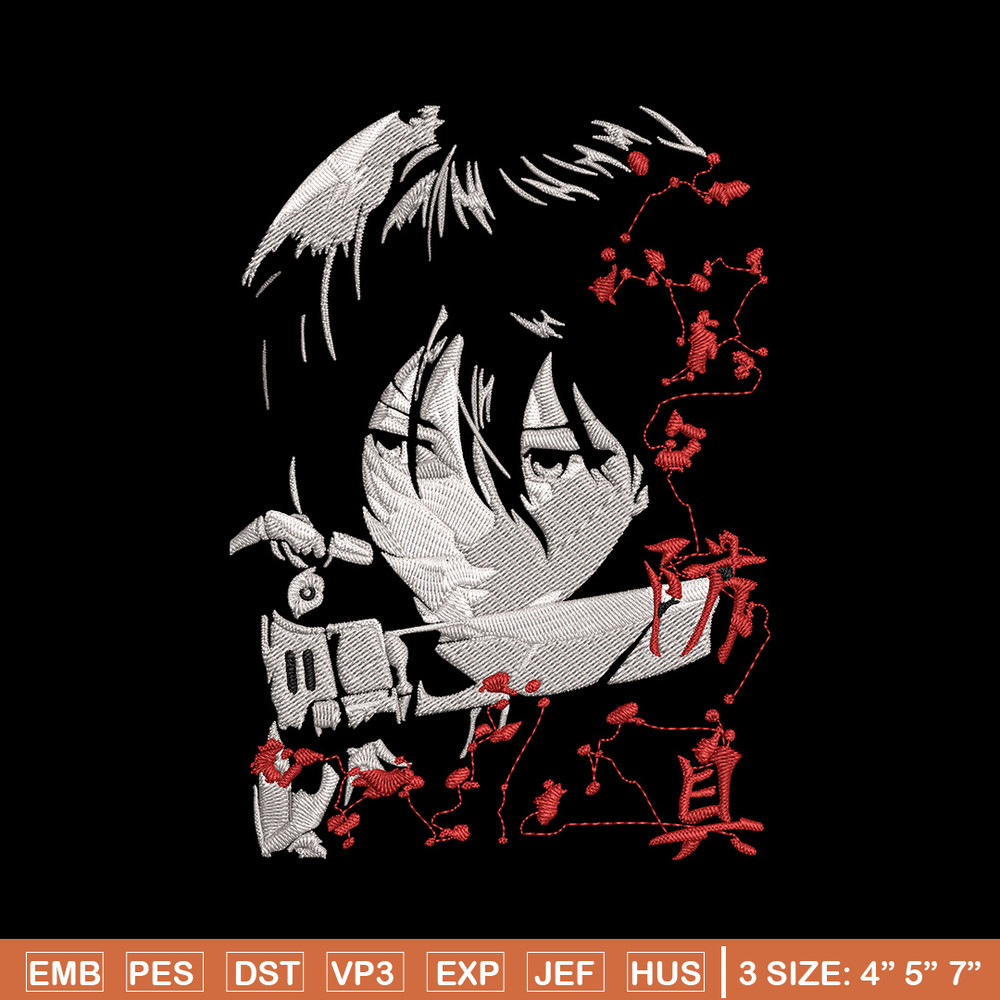 Mikasa Ackerman Embroidery Design, Aot Embroidery, Embroidery File, Anime Embroidery,Anime shirt, Digital download.jpg