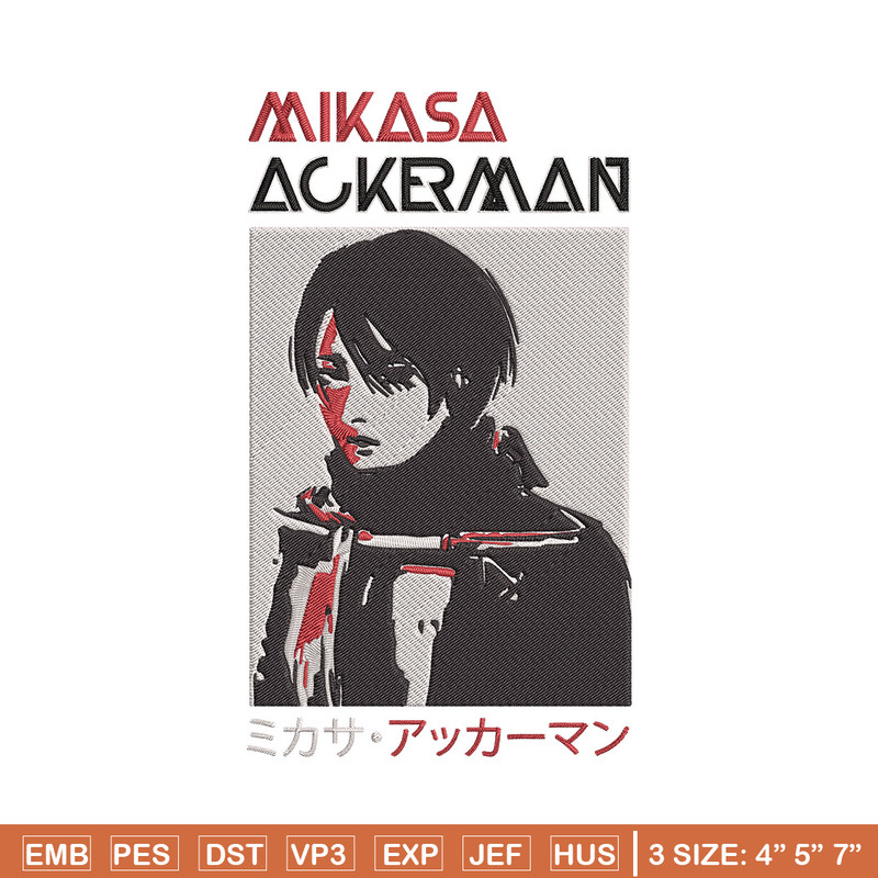 Mikasa Ackerman Embroidery Design, Aot Embroidery, Embroidery File,Anime Embroidery, Anime shirt, Digital download..jpg