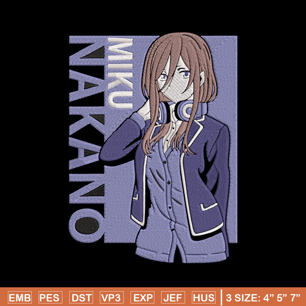 Miku Nakano Embroidery Design, Miku Nakano Embroidery, Embroidery File, Anime Embroidery, Anime shirt,Digital download.jpg