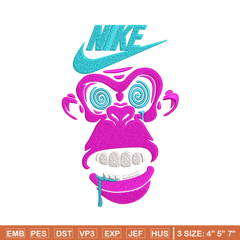 Monkey Nike Embroidery design, Monkey Embroidery, Nike design, Embroidery file, logo shirt, Instant download..jpg