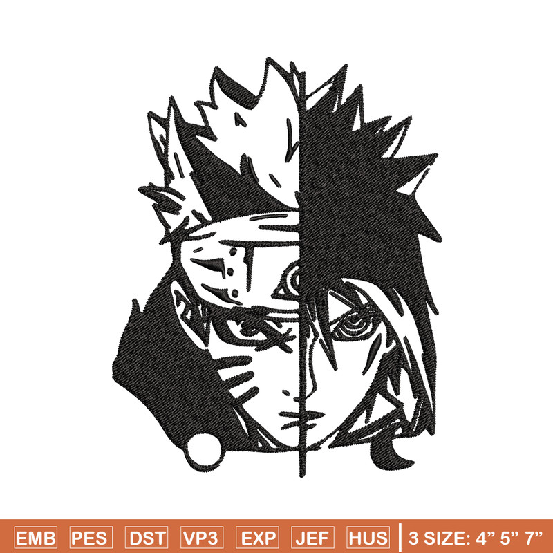 Sasuke and Naruto black and white Embroidery design, Naruto Embroidery, anime design, Embroidery File, Instant download..jpg