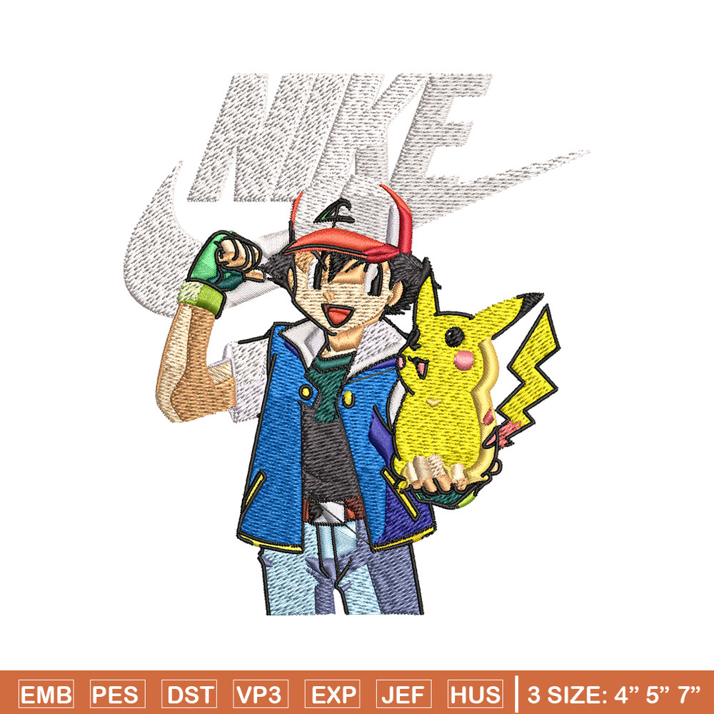 Satoshi and pikachu Nike Embroidery design, Pokemon Nike Embroidery, Nike design, Embroidery file, Instant download..jpg