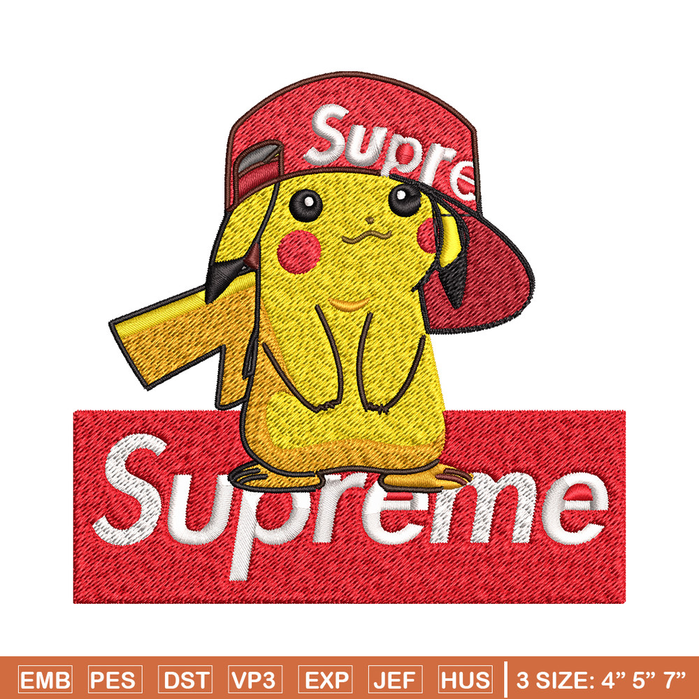 Supreme Pikachu Embroidery design, Pokemon Embroidery, anime design, Embroidery File, anime shirt, Digital download..jpg