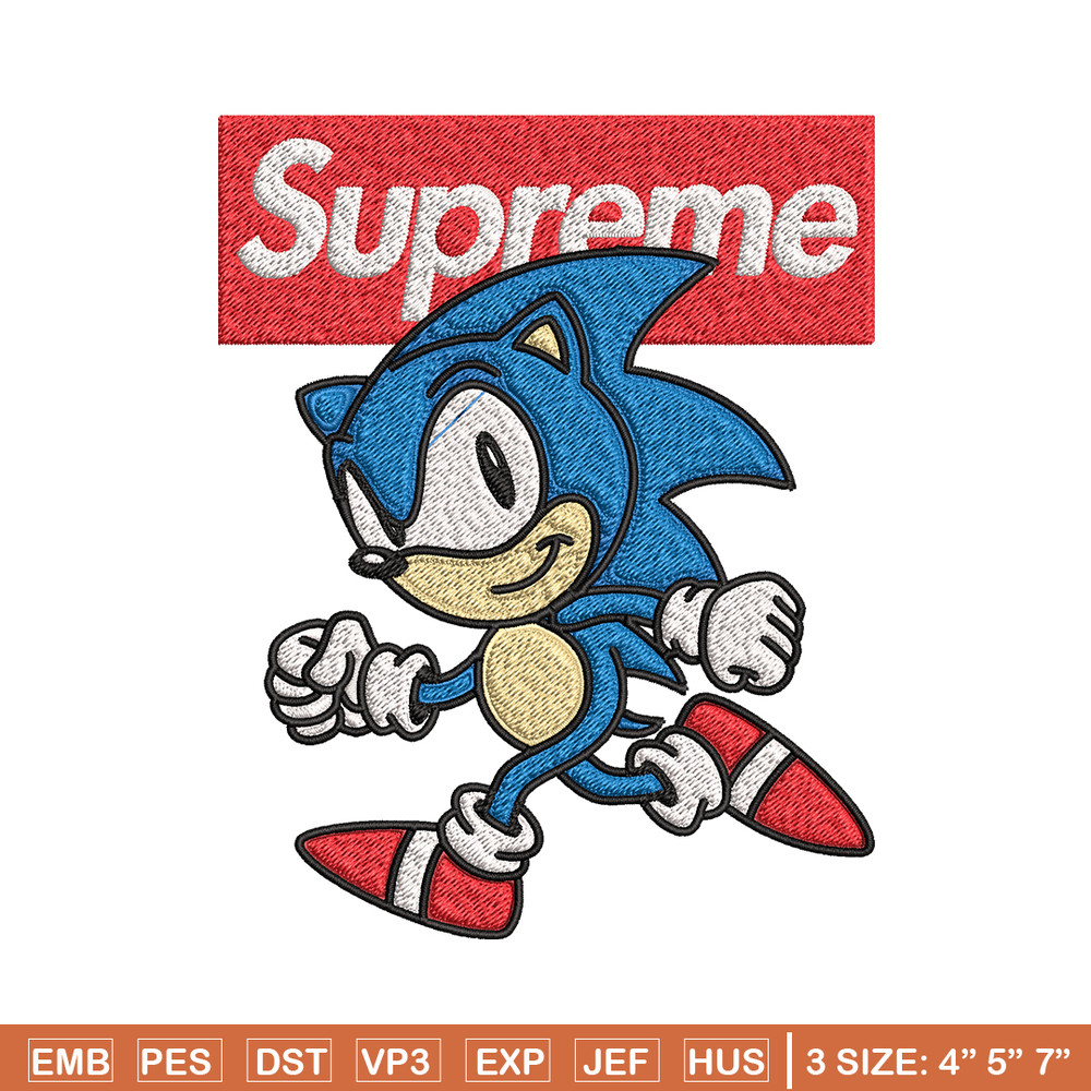 Supreme Sonic Embroidery design, Supreme Sonic Embroidery, cartoon design, Embroidery File, Instant download..jpg