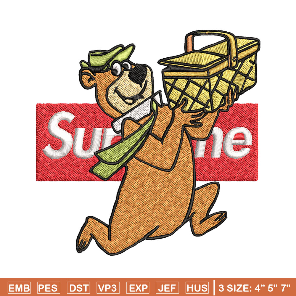 Yogi Bear Supreme Embroidery design, Yogi Bear Embroidery, cartoon design, logo shirt, Embroidery File, Instant download.jpg
