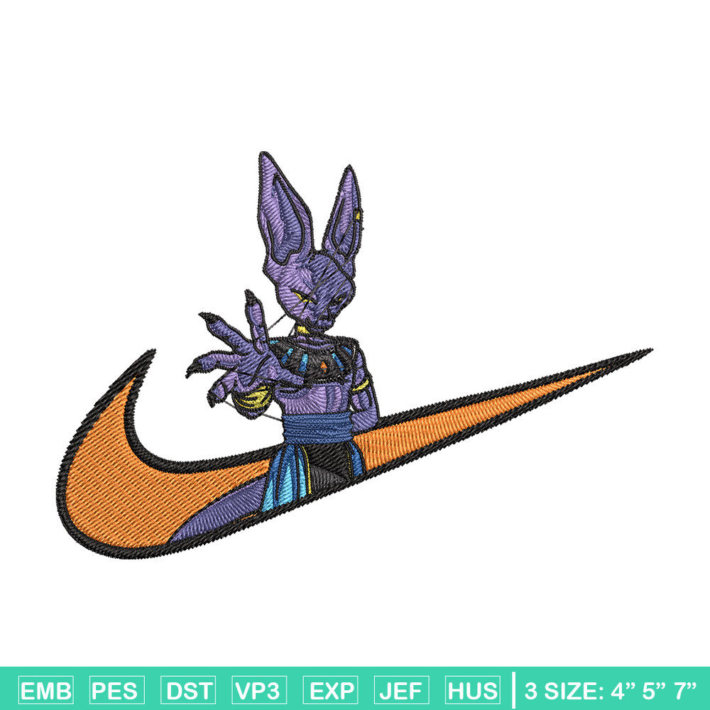 Beerus x nike Embroidery Design, Dragonball Embroidery, Embroidery File, Nike Embroidery, Anime shirt, Digital download.jpg