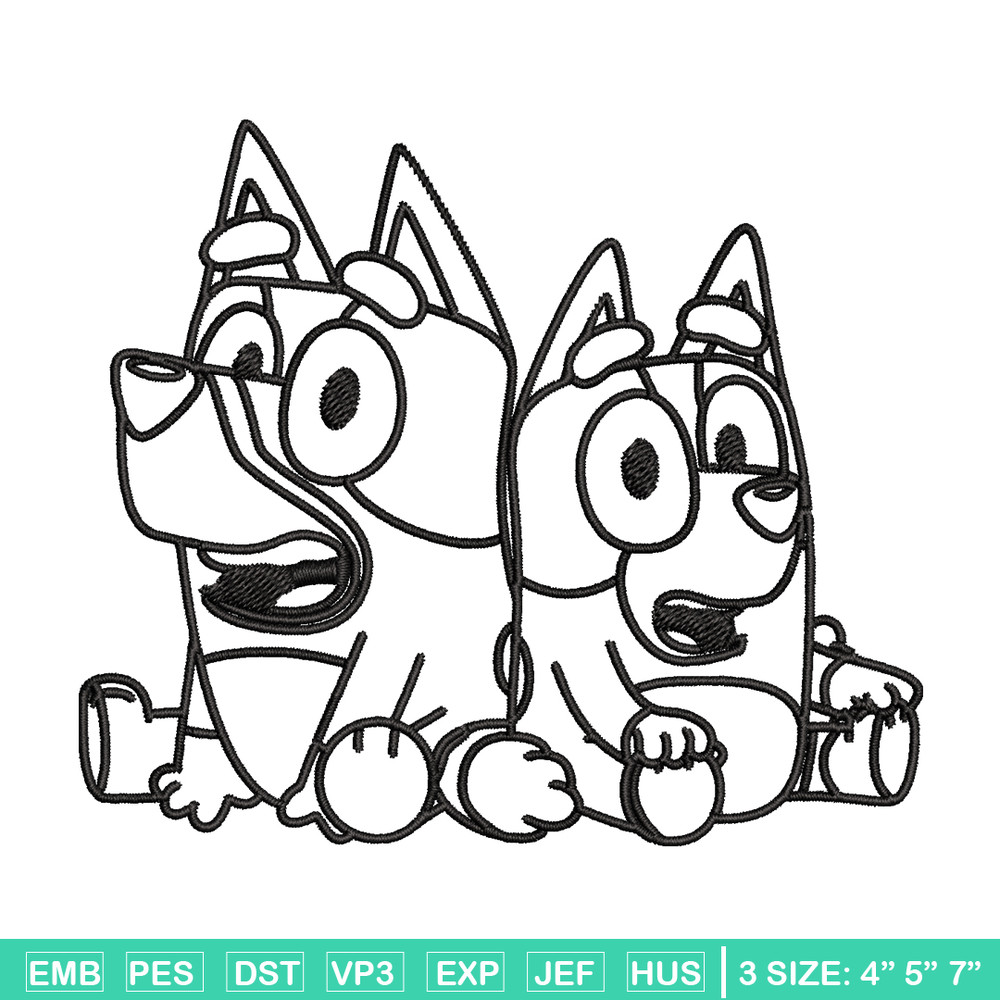 Bluey Bingo Coloring Pages Embroidery, Bluey Embroidery, Embroidery File, cartoon design, logo shirt, Digital download..jpg