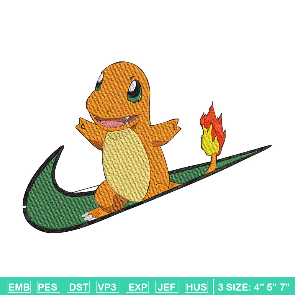 Charmander nike Embroidery Design, Pokemon Embroidery, Embroidery File, Nike Embroidery, Anime shirt, Digital download.jpg